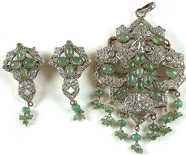 Emerald Pendant Victorian Set with Matching Earrings