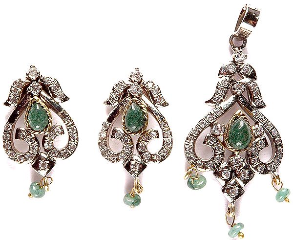 Emerald Pendant with Matching Earrings
