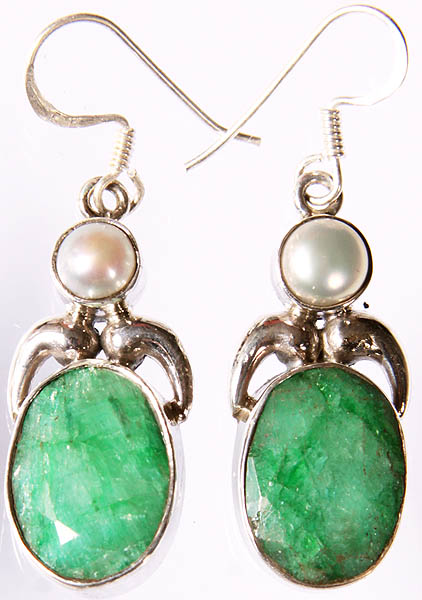 Emerald with Pearl Earrings
