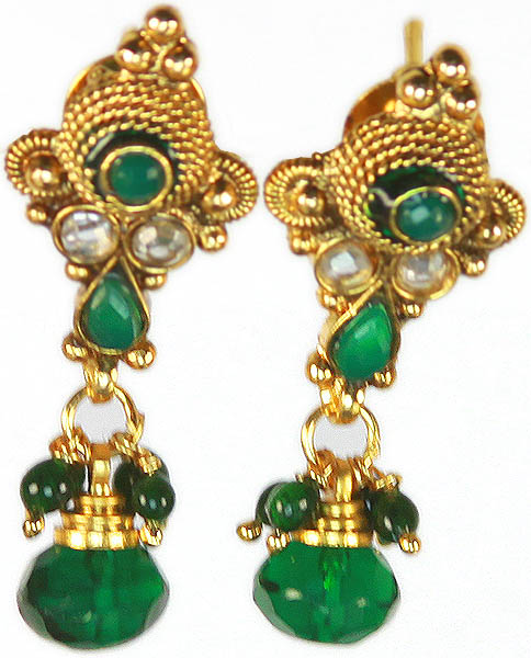 Emerald-Green Polki Post Earrings with Cut Glass
