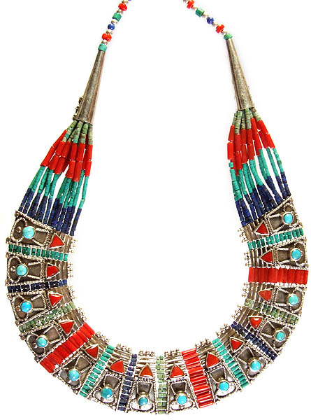 Ethnic Gemstone Necklace (Coral, Turquoise and Lapis Lazuli)