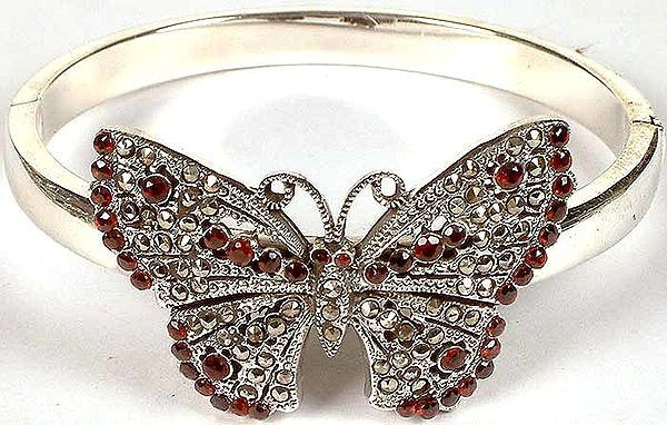 Exquisitely Designed Faceted Garnet Butterfly Bangle