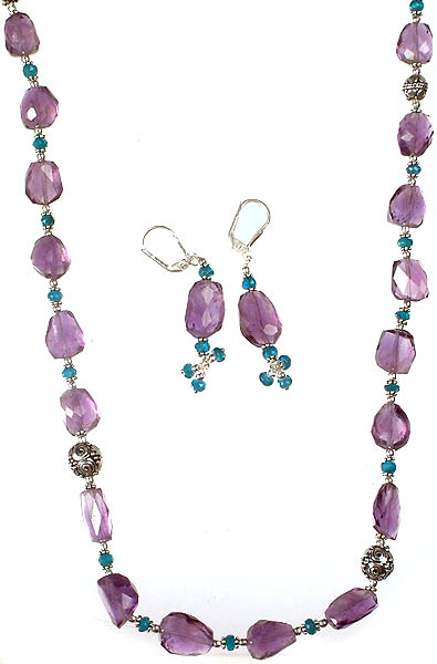 Faceted Amethyst and Apatite Earrings Set