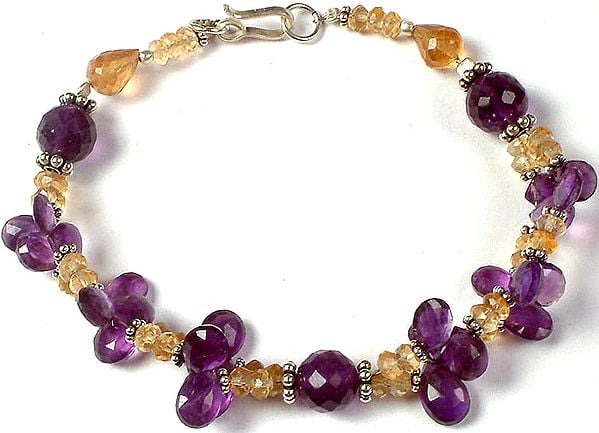 Faceted Amethyst and Citrine Beaded Bracelet
