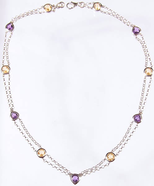 Faceted Amethyst and Citrine Necklace