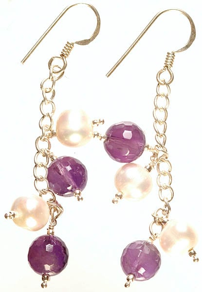 Faceted Amethyst and Pearl Earrings
