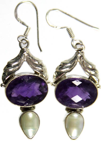 Faceted Amethyst and Pearl Earrings