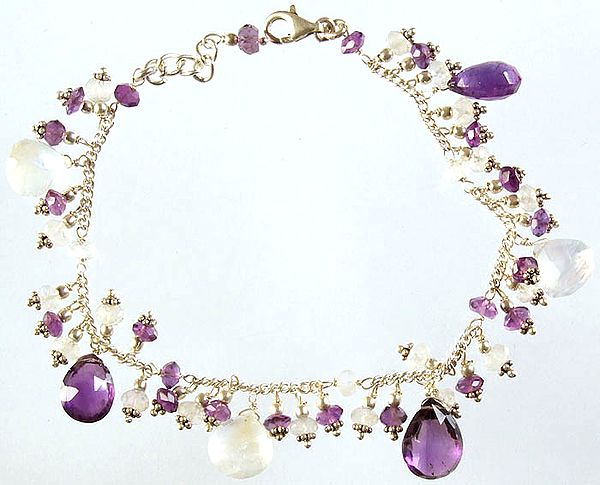 Faceted Amethyst and Rainbow Moonstone Bracelet