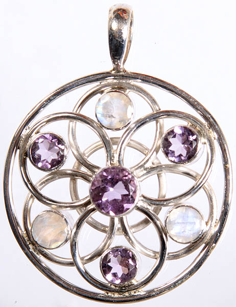 Faceted Amethyst and Rainbow Moonstone Pendant