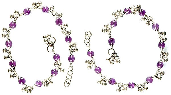 Faceted Amethyst Anklets with Ghungroo Bells