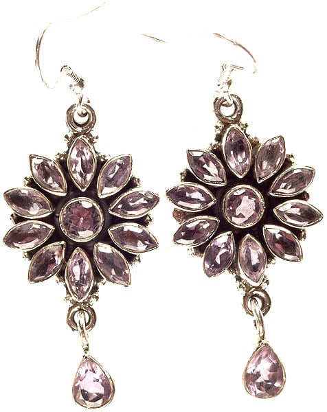 Faceted Amethyst Blooming Earrings with Charms