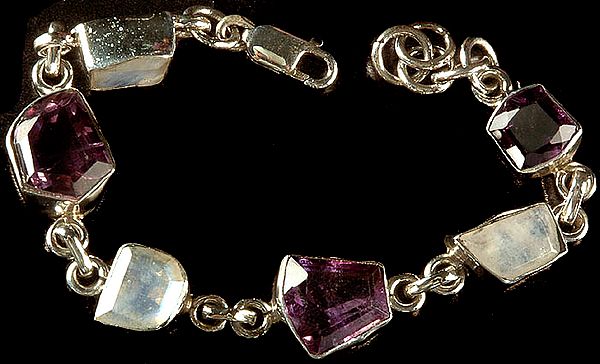 Faceted Amethyst Bracelet with Rainbow Moonstone