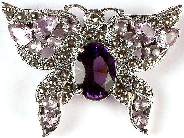 Faceted Amethyst Butterfly Brooch