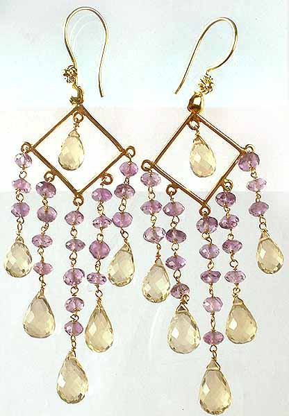 Faceted Amethyst Chandeliers with Lemon Topaz Dangling Drops