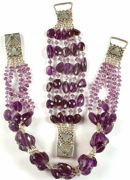 Faceted Amethyst Choker With Matching Bracelet Set