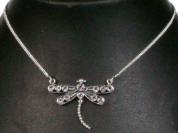 Faceted Amethyst Dragon Fly Necklace