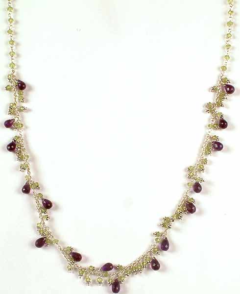 Faceted Amethyst Drop Necklace With Peridot
