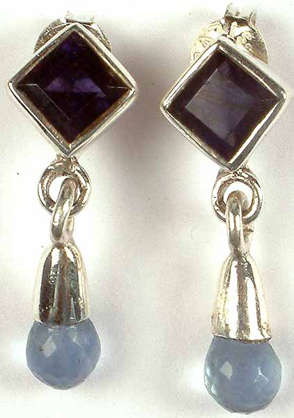 Faceted Amethyst Earrings with Blue Chalcedony