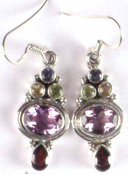 Faceted Amethyst Earrings with Gemstones