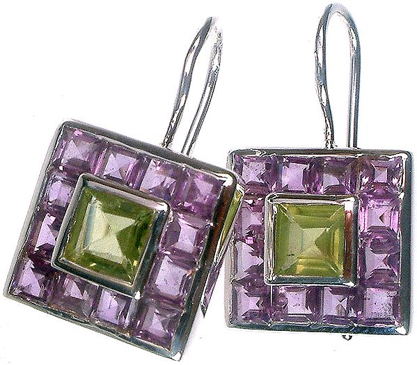 Faceted Amethyst Earrings with Peridot