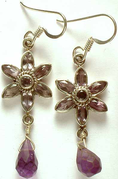 Faceted Amethyst Flower Earrings with Dangle