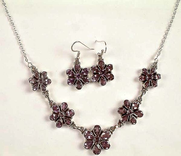 Faceted Amethyst Flower Necklace with Matching Earrings