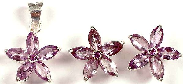 Faceted Amethyst Flower Pendant & Earring Set