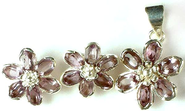 Faceted Amethyst Flower Pendant & Earrings Set