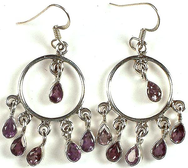 Faceted Amethyst Hoop Earrings