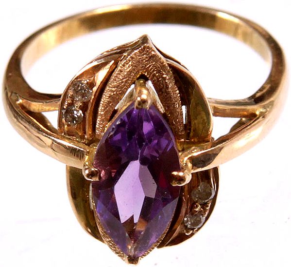 Faceted Amethyst Marquis Ring with Diamond