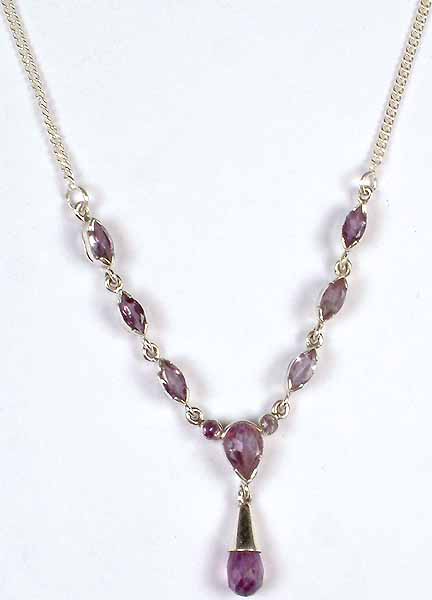 Faceted Amethyst Necklace with Dangling Drop