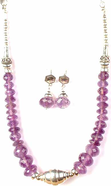 Faceted Amethyst Necklace with Matching Earrings Set