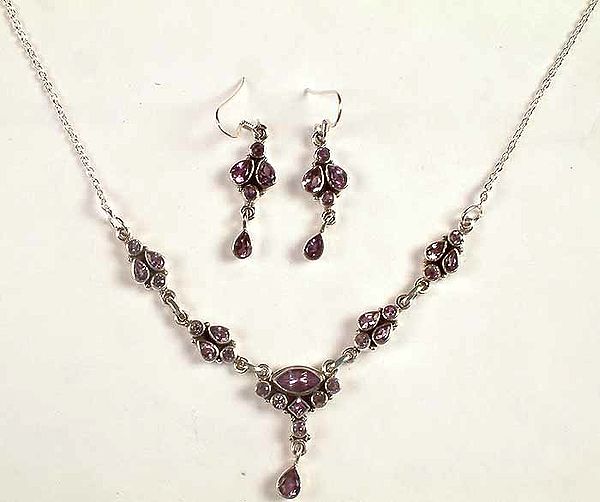 Faceted Amethyst Necklace with Matching Earrings
