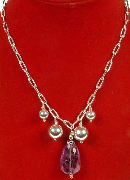 Faceted Amethyst Necklace with Sterling Balls