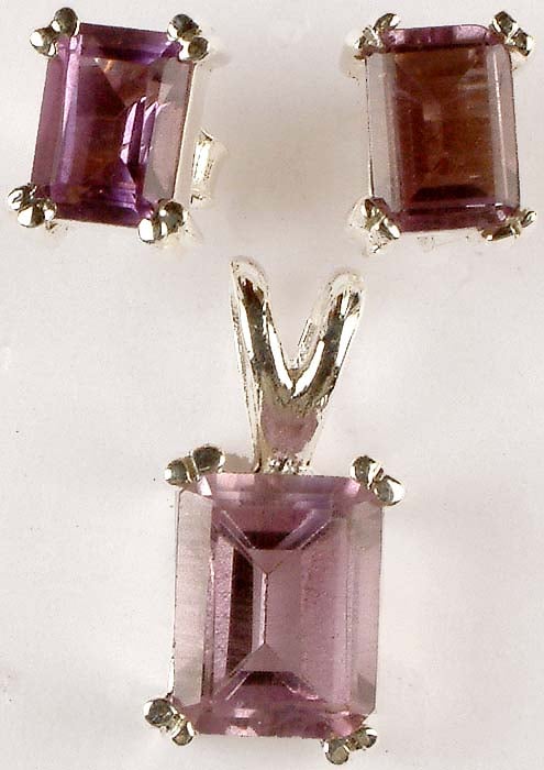 Faceted Amethyst Pendant & Earrings Set
