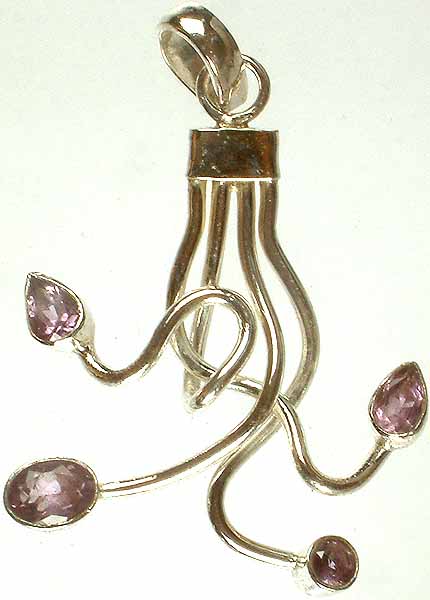 Faceted Amethyst Pendant of Sterling Veins