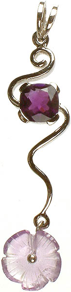 Faceted Amethyst Pendant with Carved Flower