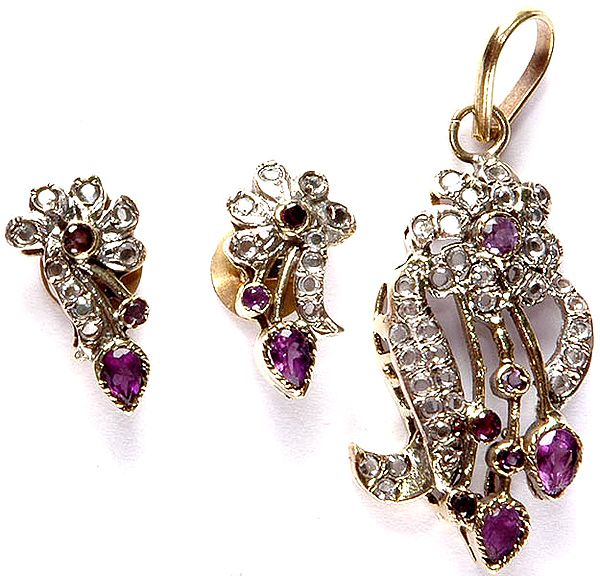 Faceted Amethyst Pendant with Earrings
