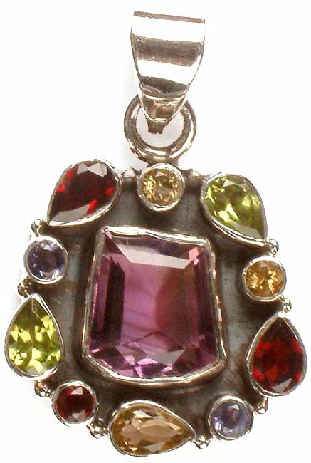 Faceted Amethyst Pendant with Gemstones