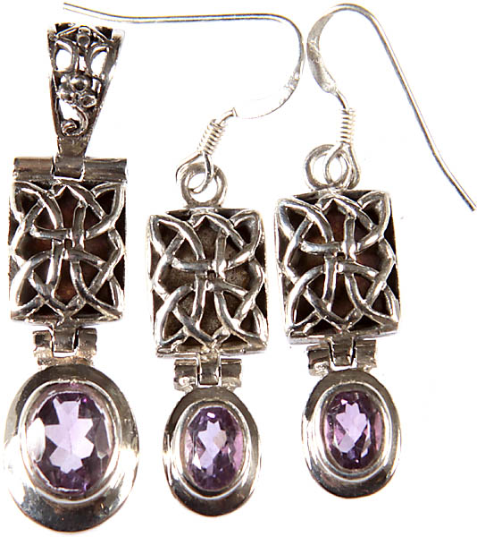 Faceted Amethyst Pendant with Matching Earrings