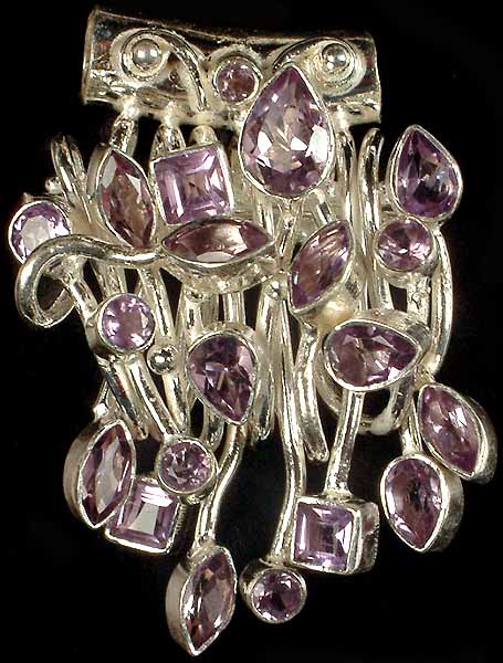 Faceted Amethyst Pendant with Sterling Veins