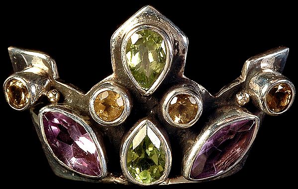 Faceted Amethyst, Peridot and Citrine Crown Pendant