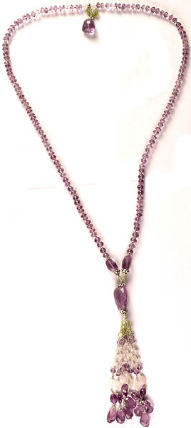 Faceted Amethyst, Peridot and Rainbow Moonstone Beaded Necklace with Charms