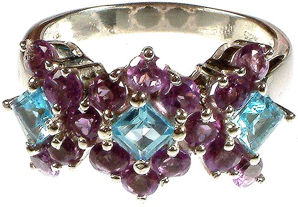 Faceted Amethyst Ring with Blue Topaz
