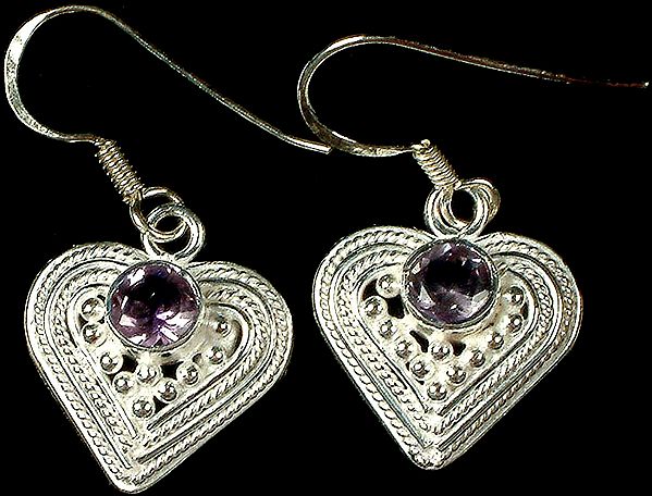 Faceted Amethyst Valentine Earrings with Sterling Grains