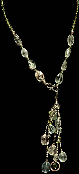 Faceted Aquamarine and Peridot Necklace with Shower