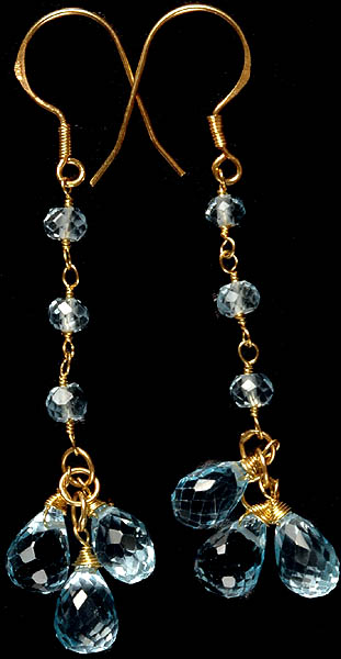 Faceted Aquamarine Dangling Drop Earrings