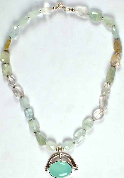 Faceted Aquamarine Necklace with Peru Chalcedony