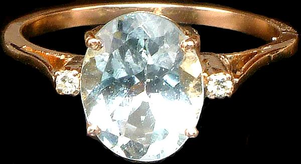 Faceted Aquamarine Ring with Diamonds