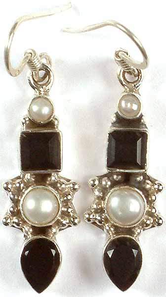 Faceted Black Onyx & Pearl Earrings